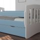 Classic 1 juniorseng, m. madras, sengehest, skuffe - hvid og bl laminat og MDF (140x80)