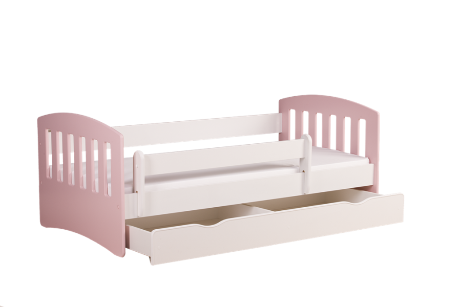 Classic 1 juniorseng, m. madras, sengehest, skuffe - hvid og lyserd laminat og MDF (140x80)