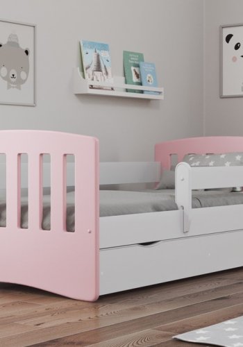 Classic 1 juniorseng, m. madras, sengehest, skuffe - hvid og lyserd laminat og MDF (140x80)