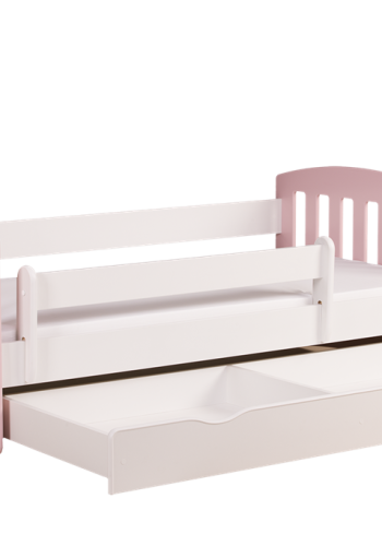 Classic 1 juniorseng, m. madras, sengehest, skuffe - hvid og lyserd laminat og MDF (160x80)