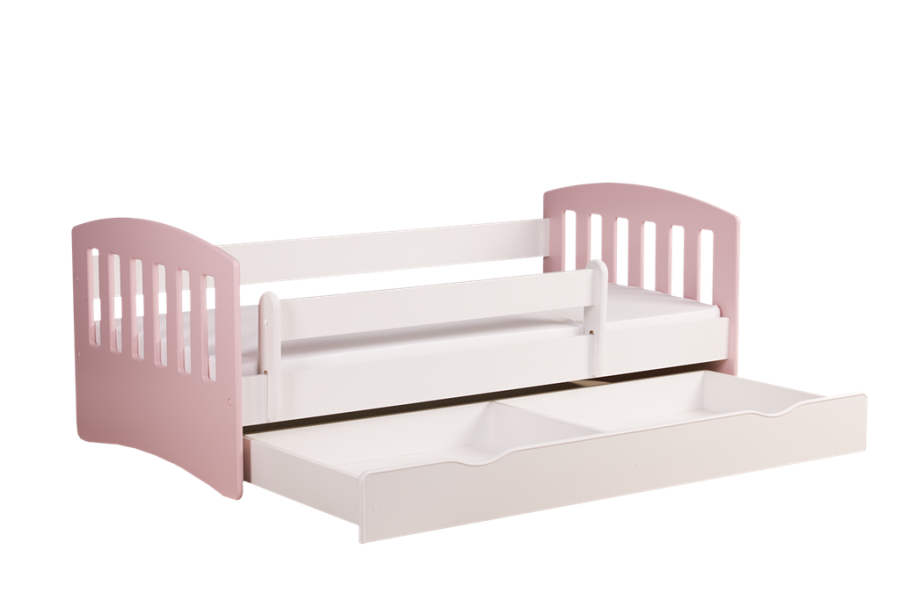 Classic 1 juniorseng, m. madras, sengehest, skuffe - hvid og lyserd laminat og MDF (160x80)