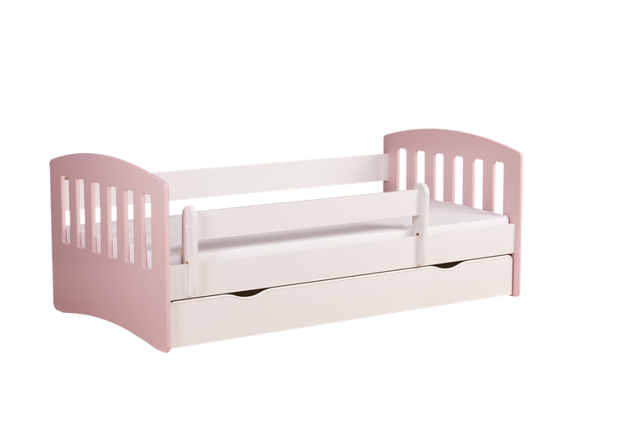 Classic 1 juniorseng, m. madras, sengehest, skuffe - hvid og lyserd laminat og MDF (180x80)