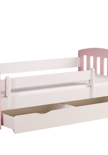 Classic 1 juniorseng, m. madras, sengehest, skuffe - hvid og lyserd laminat og MDF (180x80)