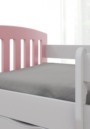 Classic 1 juniorseng, m. madras, sengehest, skuffe - hvid og lyserd laminat og MDF (180x80)