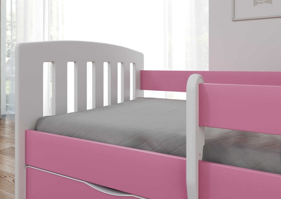 Classic 1 juniorseng, m. madras, sengehest, skuffe - hvid og lyserd laminat og MDF (140x80)