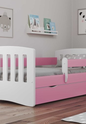 Classic 1 juniorseng, m. madras, sengehest, skuffe - hvid og lyserd laminat og MDF (140x80)