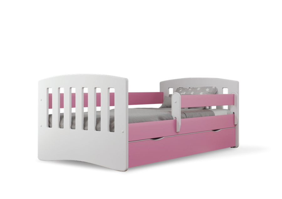 Classic 1 juniorseng, m. madras, sengehest, skuffe - hvid og lyserd laminat og MDF (180x80)