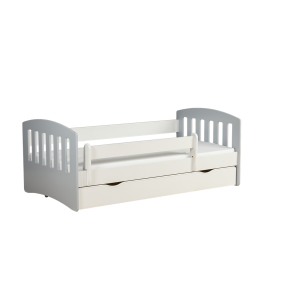 Classic 1 juniorseng, m. madras, sengehest, skuffe - hvid og gr laminat og MDF (140x80)