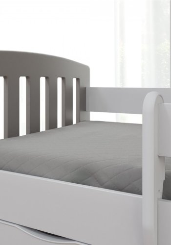 Classic 1 juniorseng, m. madras, sengehest, skuffe - hvid og gr laminat og MDF (180x80)