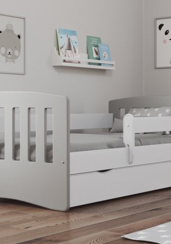 Classic 1 juniorseng, m. madras, sengehest, skuffe - hvid og gr laminat og MDF (180x80)