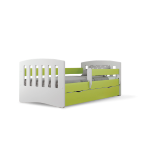 Classic 1 juniorseng, m. madras, sengehest, skuffe - hvid og grn laminat og MDF (140x80)