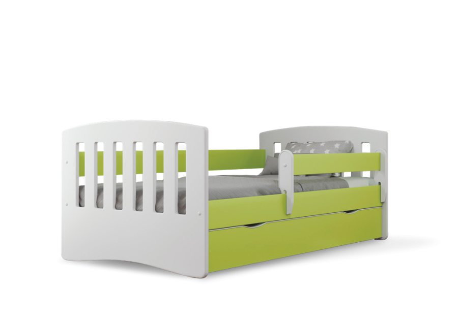 Classic 1 juniorseng, m. madras, sengehest, skuffe - hvid og grn laminat og MDF (140x80)