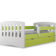Classic 1 juniorseng, m. madras, sengehest, skuffe - hvid og grn laminat og MDF (180x80)