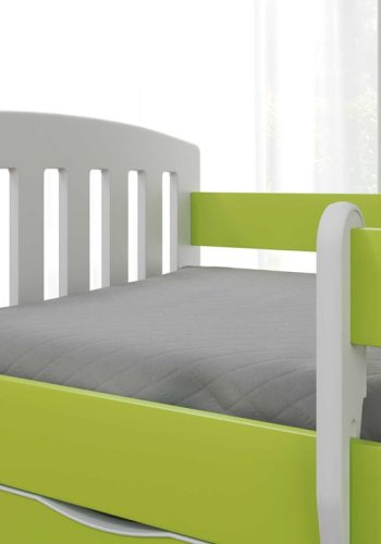 Classic 1 juniorseng, m. madras, sengehest, skuffe - hvid og grn laminat og MDF (180x80)