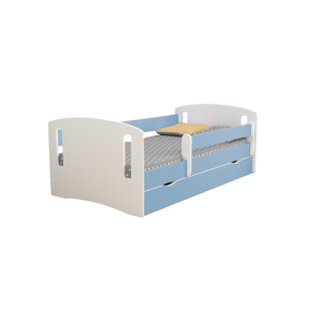 Classic 2 juniorseng, m. madras, sengehest, skuffe - hvid og bl laminat og MDF (180x80)