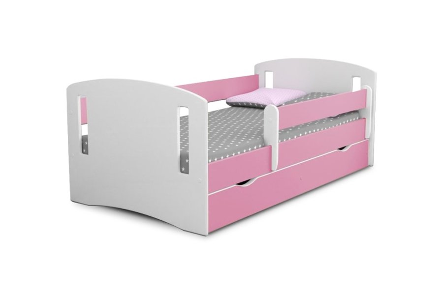 Classic 2 juniorseng, m. madras, sengehest, skuffe - hvid og lyserd laminat og MDF (160x80)