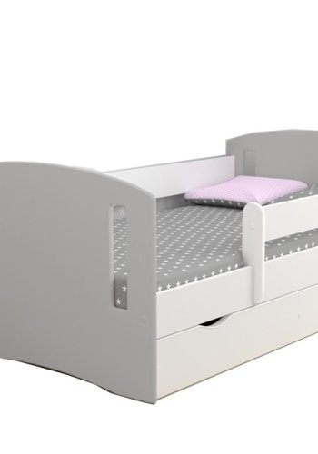 Classic 2 juniorseng, m. madras, sengehest, skuffe - hvid og gr laminat og MDF (140x80)