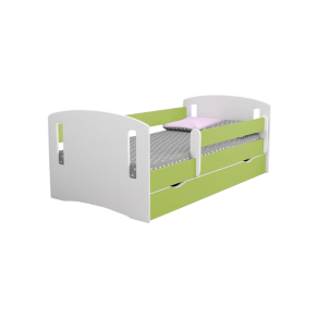 Classic 2 juniorseng, m. madras, sengehest, skuffe - hvid og grn laminat og MDF (160x80)