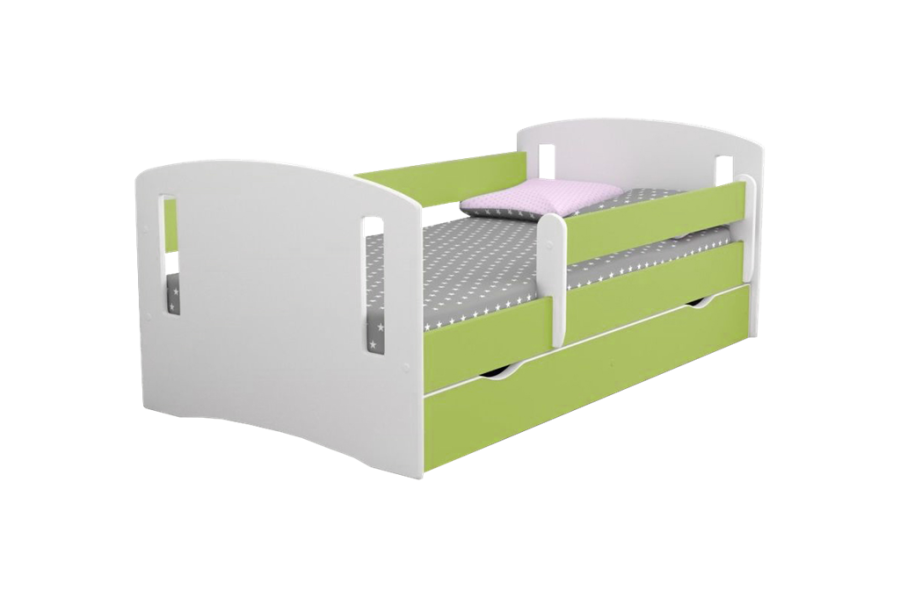 Classic 2 juniorseng, m. madras, sengehest, skuffe - hvid og grn laminat og MDF (160x80)