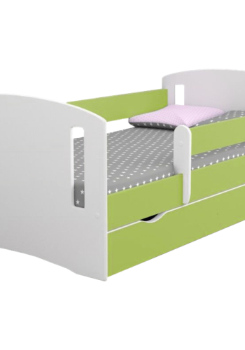 Classic 2 juniorseng, m. madras, sengehest, skuffe - hvid og grn laminat og MDF (180x80)