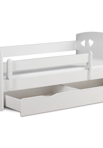 Julia juniorseng, m. madras, sengehest, skuffe - hvid laminat og MDF (140x80)