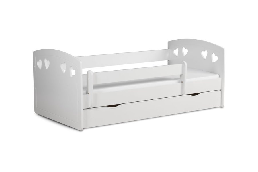 Julia juniorseng, m. madras, sengehest, skuffe - hvid laminat og MDF (160x80)