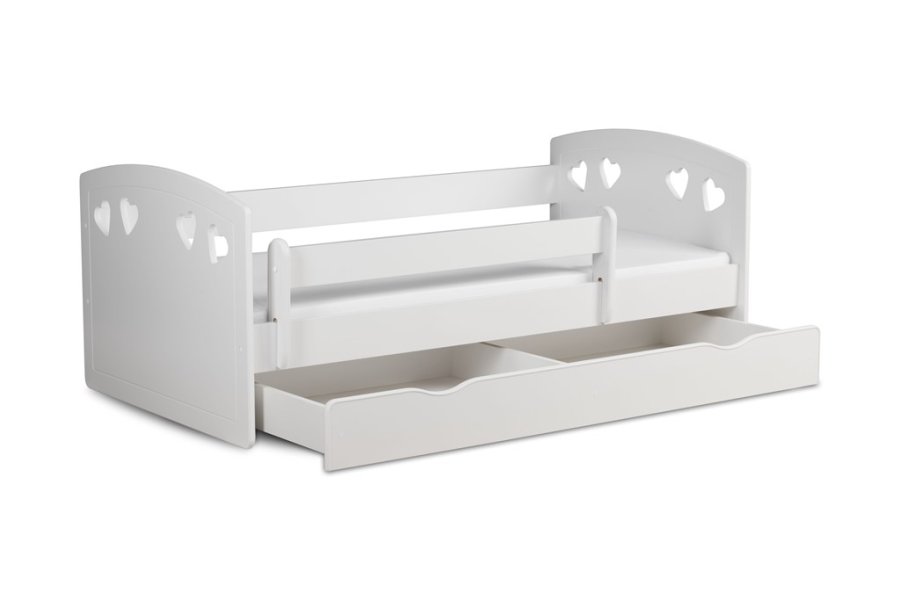 Julia juniorseng, m. madras, sengehest, skuffe - hvid laminat og MDF (160x80)