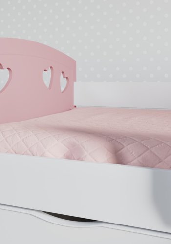 Julia juniorseng, m. madras, sengehest, skuffe - hvid og lyserd laminat og MDF (140x80)