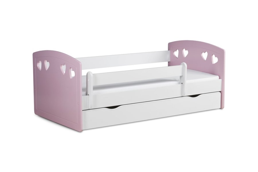 Julia juniorseng, m. madras, sengehest, skuffe - hvid og lyserd laminat og MDF (160x80)