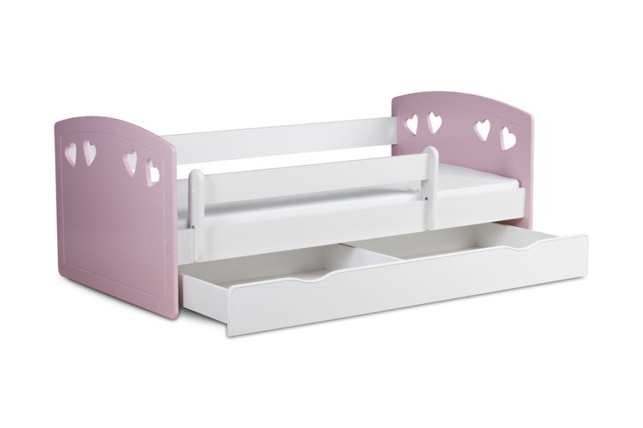 Julia juniorseng, m. madras, sengehest, skuffe - hvid og lyserd laminat og MDF (160x80)
