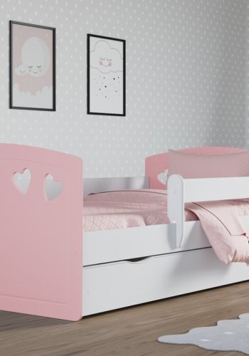 Julia juniorseng, m. madras, sengehest, skuffe - hvid og lyserd laminat og MDF (160x80)