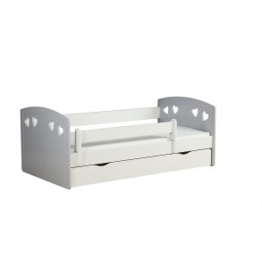 Julia juniorseng, m. madras, sengehest, skuffe - hvid og gr laminat og MDF (140x80)