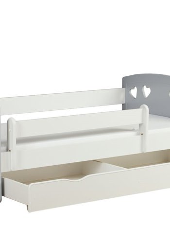 Julia juniorseng, m. madras, sengehest, skuffe - hvid og gr laminat og MDF (140x80)