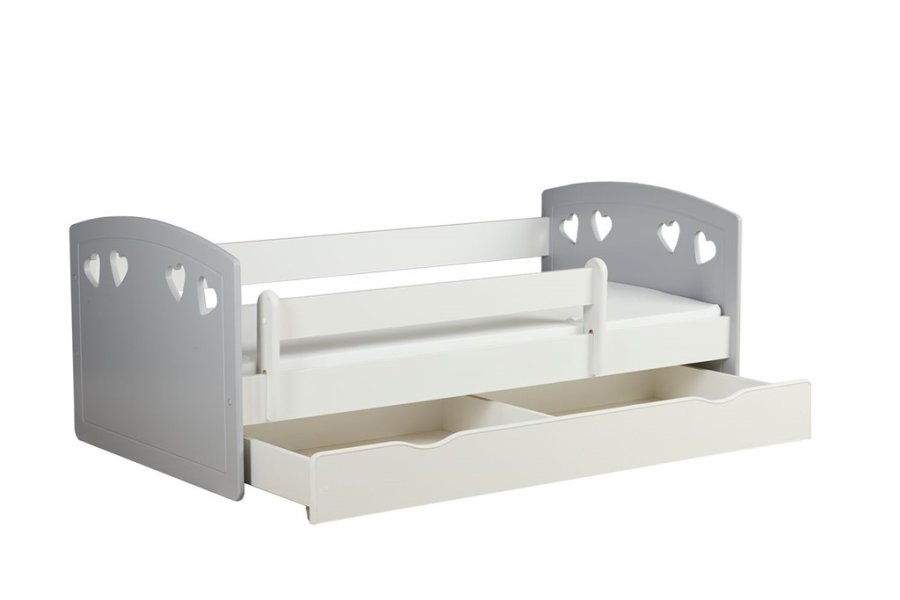 Julia juniorseng, m. madras, sengehest, skuffe - hvid og gr laminat og MDF (140x80)