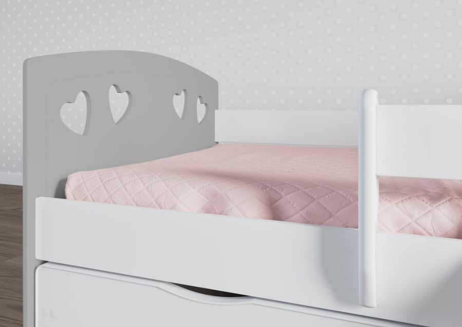 Julia juniorseng, m. madras, sengehest, skuffe - hvid og gr laminat og MDF (140x80)