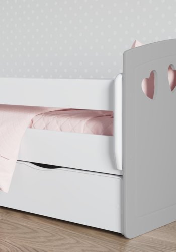 Julia juniorseng, m. madras, sengehest, skuffe - hvid og gr laminat og MDF (140x80)