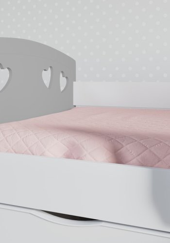 Julia juniorseng, m. madras, sengehest, skuffe - hvid og gr laminat og MDF (160x80)