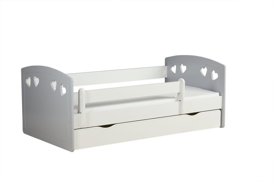 Julia juniorseng, m. madras, sengehest, skuffe - hvid og gr laminat og MDF (180x80)