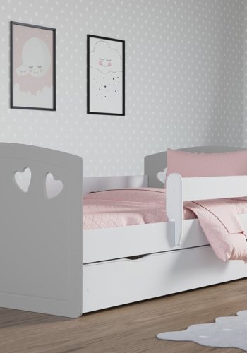Julia juniorseng, m. madras, sengehest, skuffe - hvid og gr laminat og MDF (180x80)