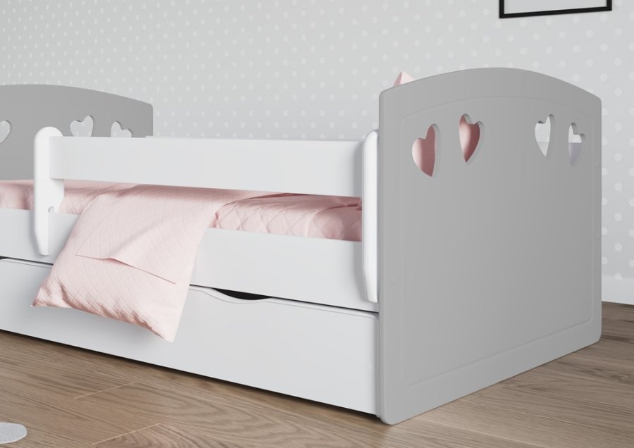 Julia juniorseng, m. madras, sengehest, skuffe - hvid og gr laminat og MDF (180x80)