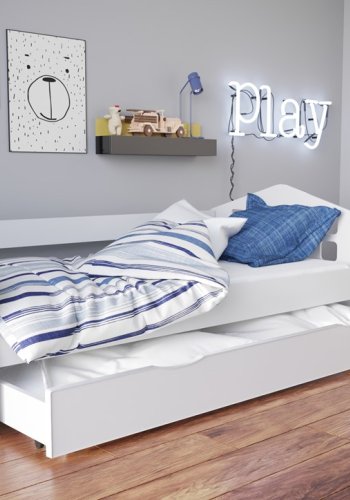 Kacper juniorseng, m. madras, sengehest, skuffe - hvid spnplade og MDF (160x80)