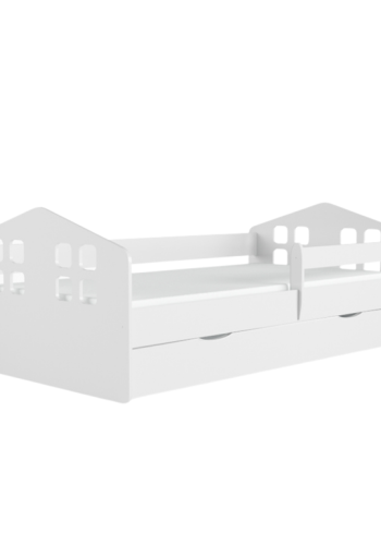 Kacper juniorseng, m. madras, sengehest, skuffe - hvid spnplade og MDF (180x80)