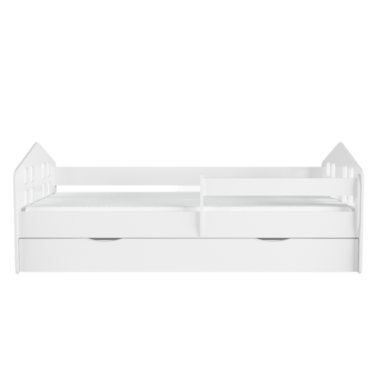 Kacper juniorseng, m. madras, sengehest, skuffe - hvid spnplade og MDF (180x80)