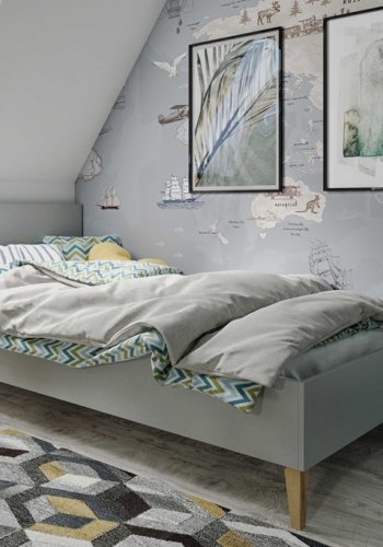 Kubi juniorseng, inkl. lamelbund, uden madras - gr spnplade og eg (180x80)