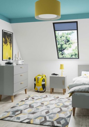 Kubi juniorseng, inkl. lamelbund, uden madras - gr spnplade og eg (180x80)