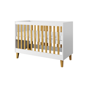 Kubi tremmeseng til baby, uden madras - hvid laminat og natur eg (120x60)