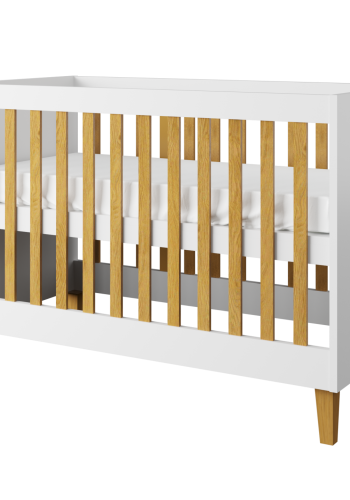 Kubi tremmeseng til baby, uden madras - hvid laminat og natur eg (120x60)
