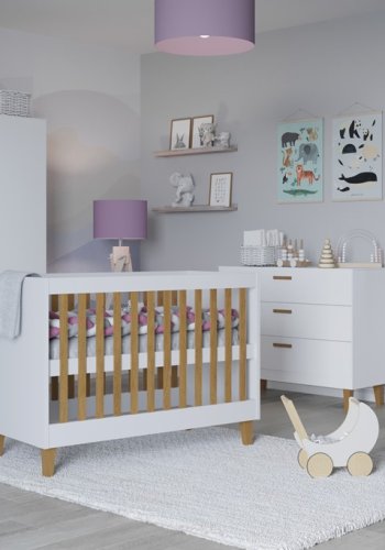 Kubi tremmeseng til baby, uden madras - hvid laminat og natur eg (120x60)