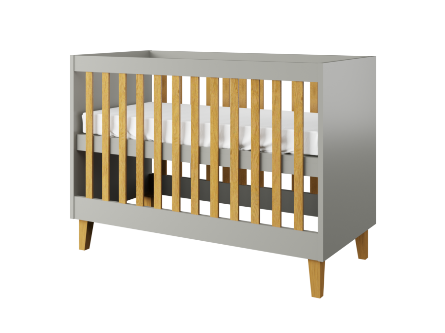 Kubi tremmeseng til baby, uden madras - gr laminat og natur eg (120x60)