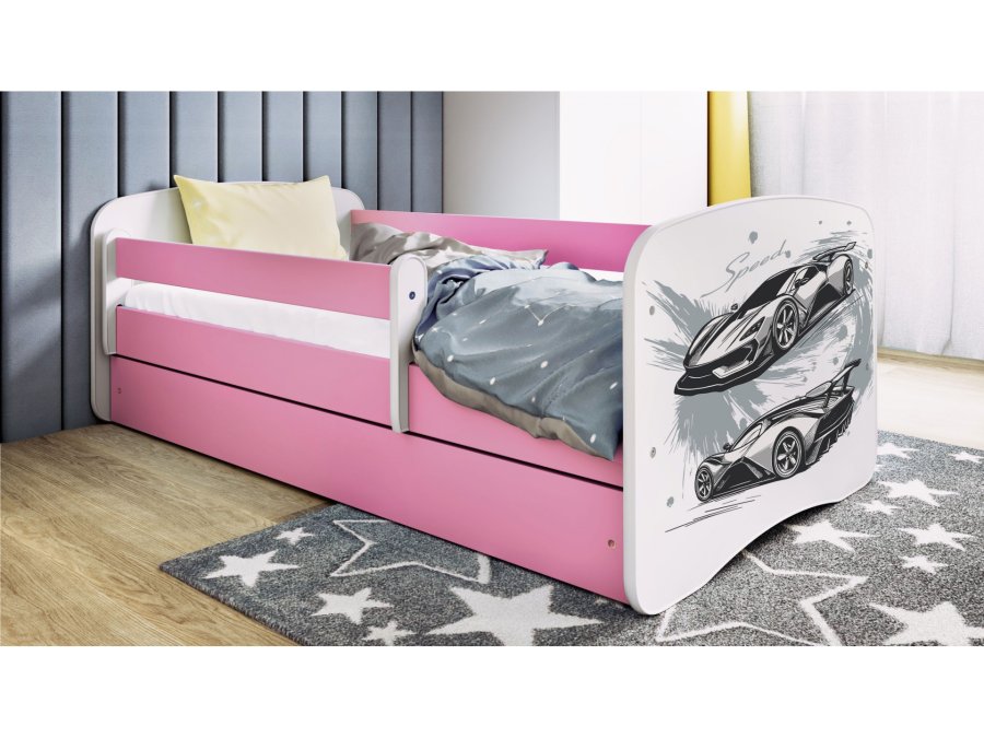 KOCOT KIDS Seng babydreams pink sportsvogn med skuffe med ikke-brndbar madras 160/80